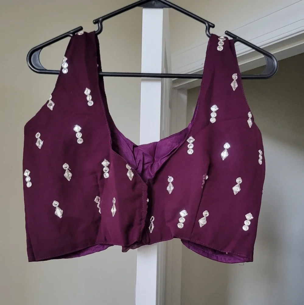 Wine/Maroon/Purple Sequin Zari Embroidery Work Lehenga Choli - Picture 5 of 7